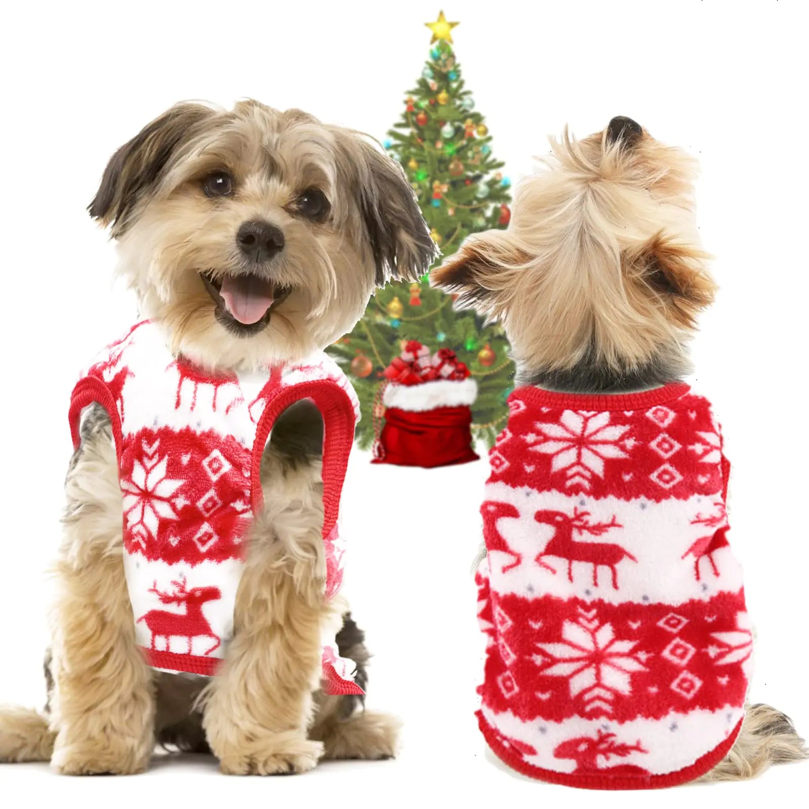 QETRABONE Small Dog Pet Cat Christmas Costume Sweater Pet Supplies Costume Xmas Clothes Dog Jumpers Snowflake Elk Pattern Christmas Outfits for Dogs Puppy Kitten Cats (X-Small Red Snowflake)